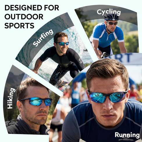 Polarized Anti Glare Sunglasses Men, UV400 Sports Al Wrap Around Design, Scratch/Oil/Saltwater Resistant in Kuwait