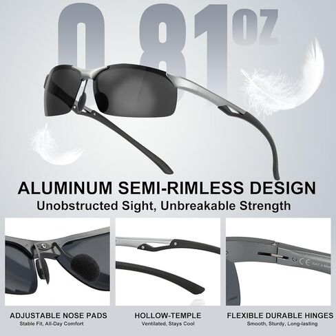 Polarized Anti Glare Sunglasses Men, UV400 Sports Al Wrap Around Design, Scratch/Oil/Saltwater Resistant in Kuwait