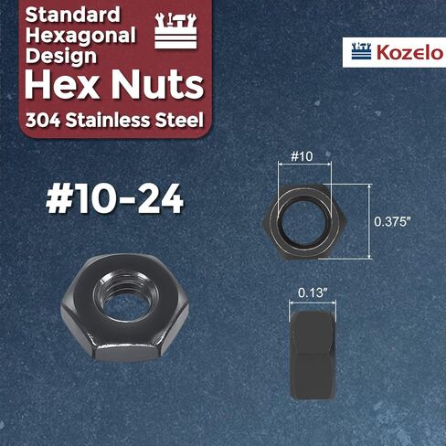 50 قطعة من صواميل سداسية - [#10-24] 304 من الفولاذ المقاوم للصدأ 18-8 (A2-70) صواميل للإصلاح الميكانيكي والتجميع، صامولة خيط خشن قياسية، لمسة نهائية من أكسيد الأسود، أسود in Kuwait