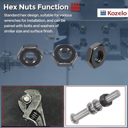 50 قطعة من صواميل سداسية - [#10-24] 304 من الفولاذ المقاوم للصدأ 18-8 (A2-70) صواميل للإصلاح الميكانيكي والتجميع، صامولة خيط خشن قياسية، لمسة نهائية من أكسيد الأسود، أسود in Kuwait