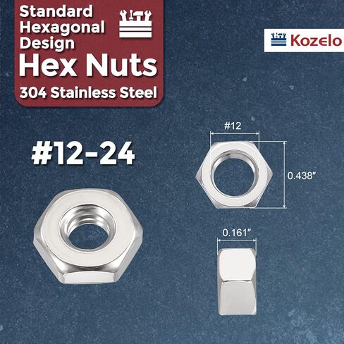 50 قطعة من صواميل سداسية - [#12-24] 304 من الفولاذ المقاوم للصدأ 18-8 (A2-70) صواميل للإصلاح الميكانيكي والتجميع، صامولة خيط خشن قياسية، لمسة نهائية لامعة، فضي in Kuwait