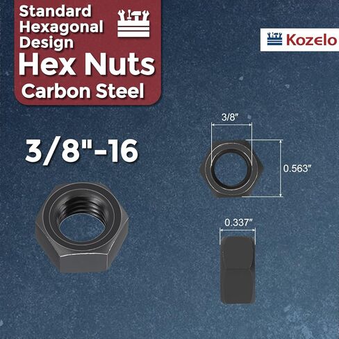 23 قطعة من صواميل سداسية - [3/8 بوصة - 16] من الفولاذ الكربوني (درجة 8) صواميل معدنية ذات خيط خشن قياسي لتثبيت الآلات الهيكلية الثقيلة، لمسة نهائية من أكسيد الأسود، أسود in Kuwait