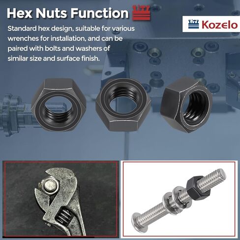 23 قطعة من صواميل سداسية - [3/8 بوصة - 16] من الفولاذ الكربوني (درجة 8) صواميل معدنية ذات خيط خشن قياسي لتثبيت الآلات الهيكلية الثقيلة، لمسة نهائية من أكسيد الأسود، أسود in Kuwait