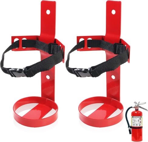 Fire Extinguisher Mount, 2.5LB Fire Extinguisher Bracket Wall Hanging Holder with Adjustable Straps for Home, Office, Garage (Red 2Pcs) in Kuwait