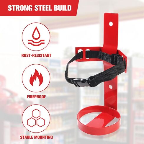 Fire Extinguisher Mount, 2.5LB Fire Extinguisher Bracket Wall Hanging Holder with Adjustable Straps for Home, Office, Garage (Red 2Pcs) in Kuwait