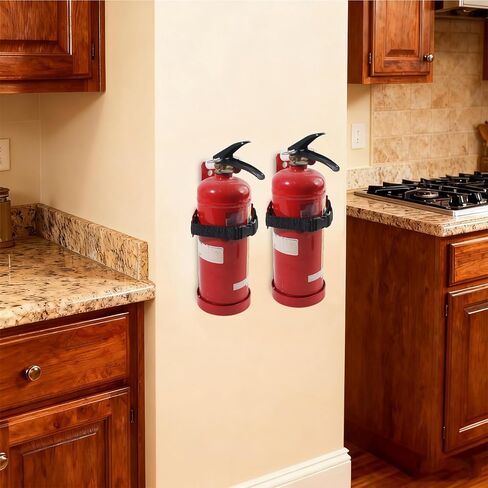 Fire Extinguisher Mount, 2.5LB Fire Extinguisher Bracket Wall Hanging Holder with Adjustable Straps for Home, Office, Garage (Red 2Pcs) in Kuwait