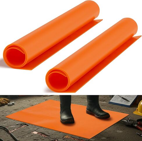 2 قطعة حصيرة مطاطية مقاس 20 × 20 بوصة، معزولة بجهد 1000 فولت، حصيرة مطاطية آمنة للكهرباء عالية الجهد، برتقالية لافتة للنظر، مناسبة لأي منطقة تحتاج إلى عزل، ومساحات العمل التجارية المنزلية in Kuwait