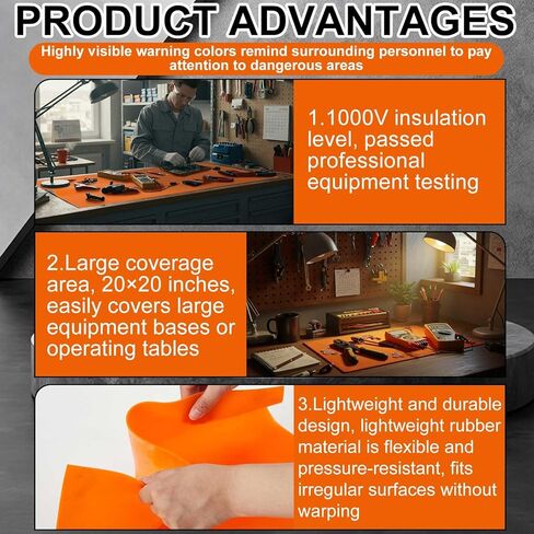 2 قطعة حصيرة مطاطية مقاس 20 × 20 بوصة، معزولة بجهد 1000 فولت، حصيرة مطاطية آمنة للكهرباء عالية الجهد، برتقالية لافتة للنظر، مناسبة لأي منطقة تحتاج إلى عزل، ومساحات العمل التجارية المنزلية in Kuwait