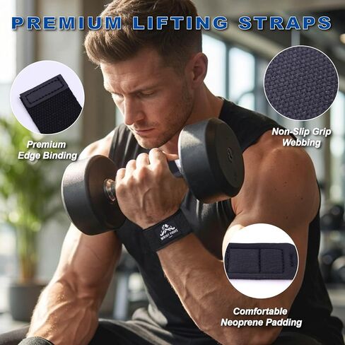 Wrist Cuffs with Dual D-Rings Lifting Straps Set with Mesh Wash Bag - for Cable Machine Workouts, Lateral Raises, Arm Strength Training, Deadlifts in Kuwait