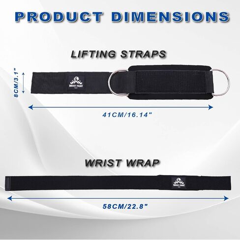 Wrist Cuffs with Dual D-Rings Lifting Straps Set with Mesh Wash Bag - for Cable Machine Workouts, Lateral Raises, Arm Strength Training, Deadlifts in Kuwait