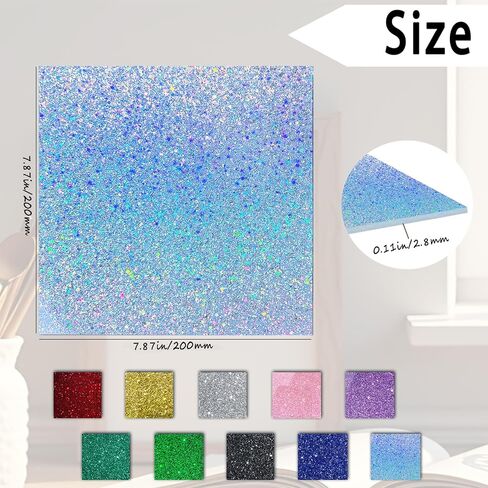 Glitter Acrylic Sheets 1/8" Thick for Laser Cutting and Engraving, Translucent Cast Acrylic for Crafts, Invitation Blanks, Signs, Festival Decorations (6, Assorted, 7.87"x7.87") in Kuwait