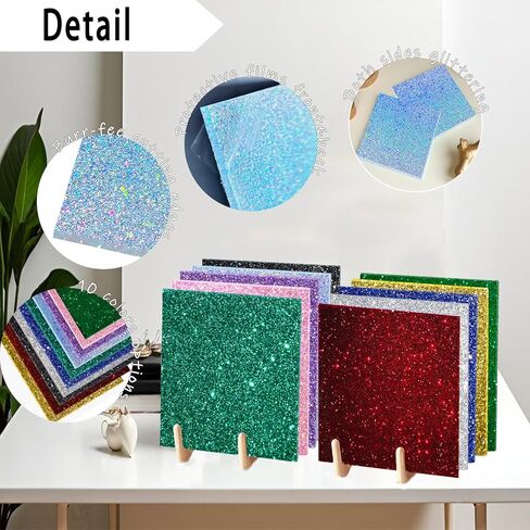 Glitter Acrylic Sheets 1/8" Thick for Laser Cutting and Engraving, Translucent Cast Acrylic for Crafts, Invitation Blanks, Signs, Festival Decorations (6, Assorted, 7.87"x7.87") in Kuwait
