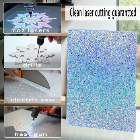 Glitter Acrylic Sheets 1/8" Thick for Laser Cutting and Engraving, Translucent Cast Acrylic for Crafts, Invitation Blanks, Signs, Festival Decorations (6, Assorted, 7.87"x7.87") in Kuwait