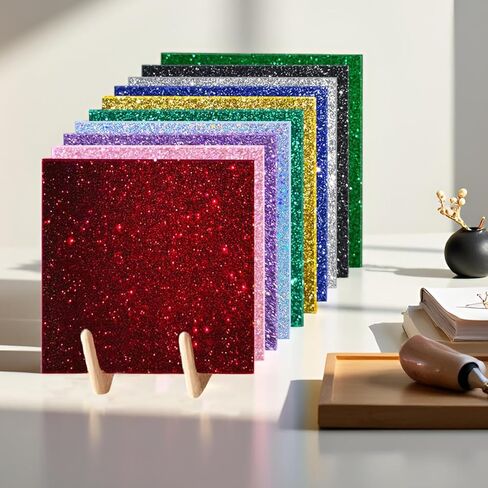 Glitter Acrylic Sheets 1/8" Thick for Laser Cutting and Engraving, Translucent Cast Acrylic for Crafts, Invitation Blanks, Signs, Festival Decorations (6, Assorted, 7.87"x7.87") in Kuwait