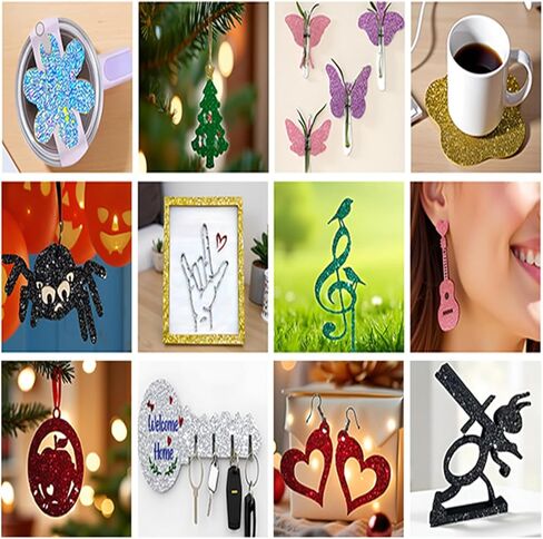 Glitter Acrylic Sheets 1/8" Thick for Laser Cutting and Engraving, Translucent Cast Acrylic for Crafts, Invitation Blanks, Signs, Festival Decorations (6, Assorted, 7.87"x7.87") in Kuwait