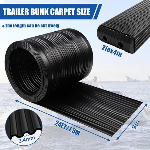 Boat Trailer Bunk Wrap Kit, PE Waterproof Synthetic Bunk Cover with Install Screws & Straps, 24ft 2x4in Replaces Trailer Bunk Carpet for Loading & Unloading Boats, Includes Endcaps Black in Saudi Arabia