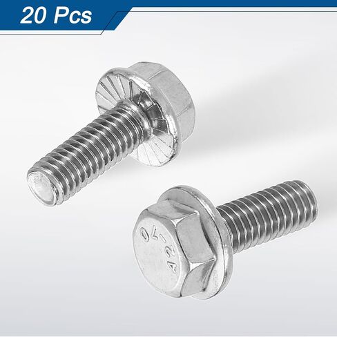 Uxcell 20 قطعة M6-1.0 x 16 مم متري شفة سداسية غطاء مسمار كامل الموضوع DIN 6921 مسامير ذات حواف سداسية من الفولاذ المقاوم للصدأ 304 معالجة التخميل فضية in Kuwait
