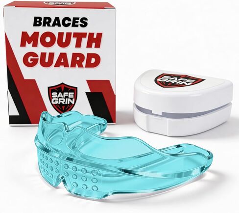 Safegrin Blue Braces Guard for Sports - Premium Silicone Teens & Youth Protect Approl and Lower Forming للرياضة - كرة القدم ، اللاكروس ، الهوكي ، البيسبول - in Kuwait