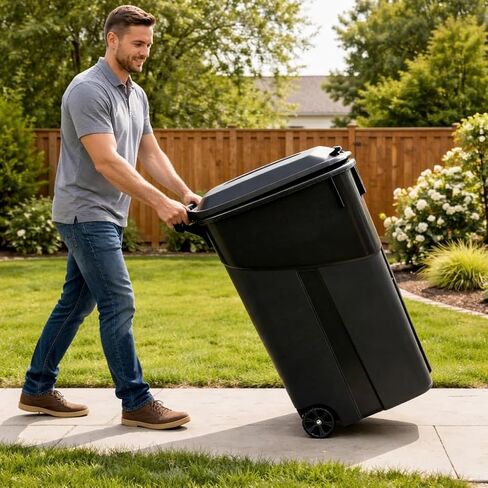 45 Gallon Heavy Duty Trash Can with Wheels and Lid, Outdoor Garbage Can Rolling Waste Bin, Large Plastic Trash Container for Backyard, Garage, Patio, Indoor & Outdoor Use in Saudi Arabia
