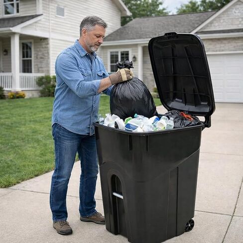 45 Gallon Heavy Duty Trash Can with Wheels and Lid, Outdoor Garbage Can Rolling Waste Bin, Large Plastic Trash Container for Backyard, Garage, Patio, Indoor & Outdoor Use in Saudi Arabia