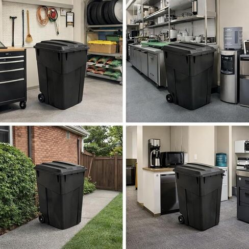 45 Gallon Heavy Duty Trash Can with Wheels and Lid, Outdoor Garbage Can Rolling Waste Bin, Large Plastic Trash Container for Backyard, Garage, Patio, Indoor & Outdoor Use in Saudi Arabia