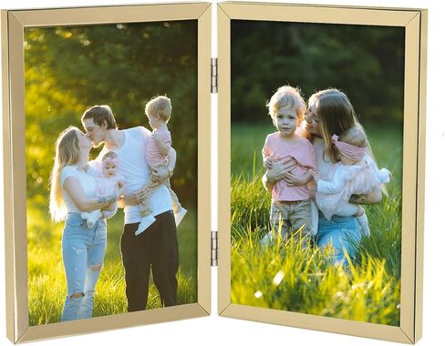 Golden State Art, Black 6x8 Hinged Double Metal Frame - Floating Effect for 5x7, 4x6 or any Smaller Photos with Real Glass for Protection - Elegant Desktop Decor for Home or Office in Saudi Arabia
