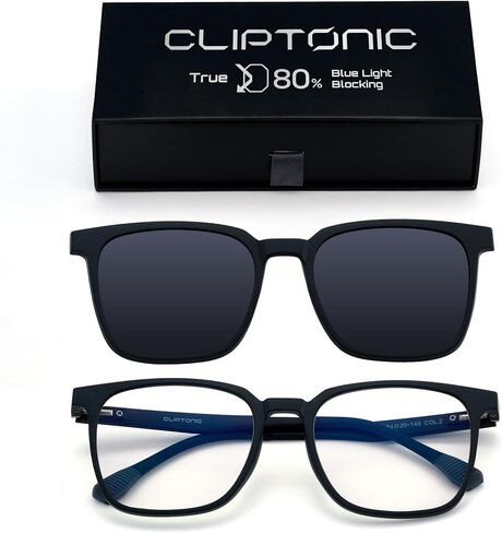 2-in-1 Magnetic Clip- On Blue Light Blocking Glasses – Wayfarer Black Frame + Grey Polarized UV400 Clip, TR90 Lightweight, Anti-Reflective Unisex Computer Eyewear in Saudi Arabia