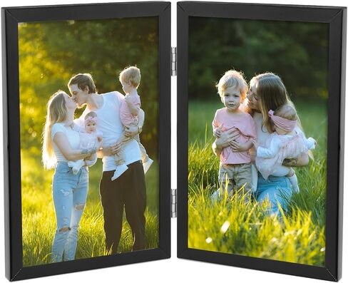 Golden State Art ، Black 6x8 Frame Double Metal Frame - تأثير عائم لـ 5x7 أو 4x6 أو أي صور أصغر مع زجاج حقيقي للحماية - ديكور سطح مكتب أنيقة للمنزل أو المكتب in Kuwait