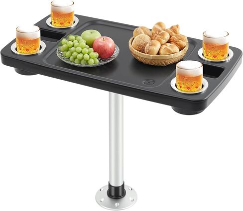 Boat Table Set 18"x34" Pontoon Boat Table with 27'' Detachable Pedestal Leg 4 Drink Holders 2 Phone Stands and Drain Outlet, Pontoon Accessories(Burlywood Color Tabletop) in Saudi Arabia