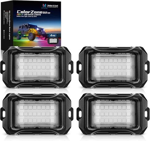 MICTUNING Q2 MAX RGB+IC Rock Lights - 16 بودز منطقة متعددة الألوان لمطاردة مجموعة نيون فائقة السطوع تحت التوهج، برمجة جماعية فردية، مزامنة موسيقى التطبيق وتأثيرات DIY، مقاومة للماء IP68 in Kuwait
