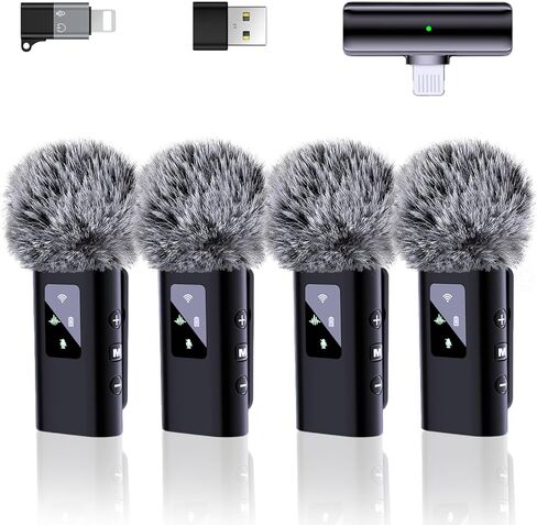 4 ميكروفون لاسلكي Lavalier لأجهزة iPhone Android Phone Pad Computer، ميكروفون Pro Lapel Mini لتسجيل الفيديو Vlog Podcast Stream YouTube TikTok، 48 كيلو هرتز 24 بت، تردد، إلغاء الضوضاء in Kuwait
