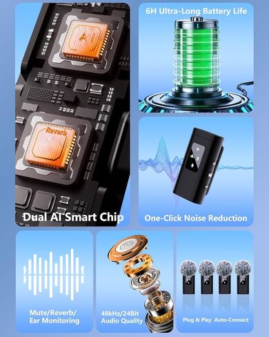 4 ميكروفون لاسلكي Lavalier لأجهزة iPhone Android Phone Pad Computer، ميكروفون Pro Lapel Mini لتسجيل الفيديو Vlog Podcast Stream YouTube TikTok، 48 كيلو هرتز 24 بت، تردد، إلغاء الضوضاء in Kuwait