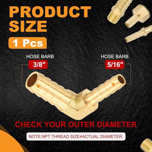 HARFINGTON 1pcs 90 Degree Hose Elbow 3/8" to 5/16" Brass Hose Barb Fitting Metals Splicer Mender for 3D Printing, Air Compressor, CNC Machine, Dies in Saudi Arabia