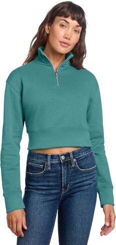 District Women's V.I.T. Fleece 1/2-Zip Drop Shoulder Cropped Sweatshirt DT6111 in Saudi Arabia