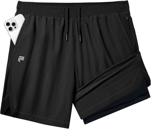 Running Shorts for Men 5 inch Inseam 2 in 1 Quick Dry Athletic Gym Workout Tennis Shorts with Phone Pockets in Saudi Arabia