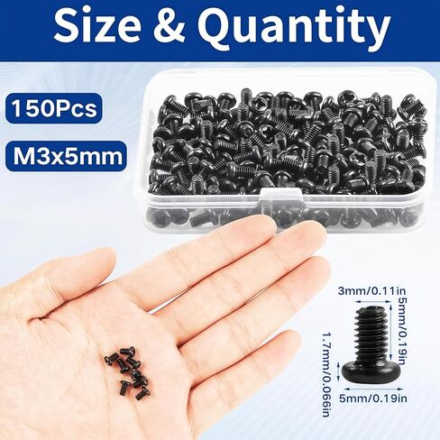150Pcs M3x5mm Pan Head Machine Screws Thread Pitch 0.5mm Black Cross Phillips Drive Metric Fully Threaded Carbon Steel Screw Fasteners Bolts for Furniture Electronics DIY Projects in Saudi Arabia