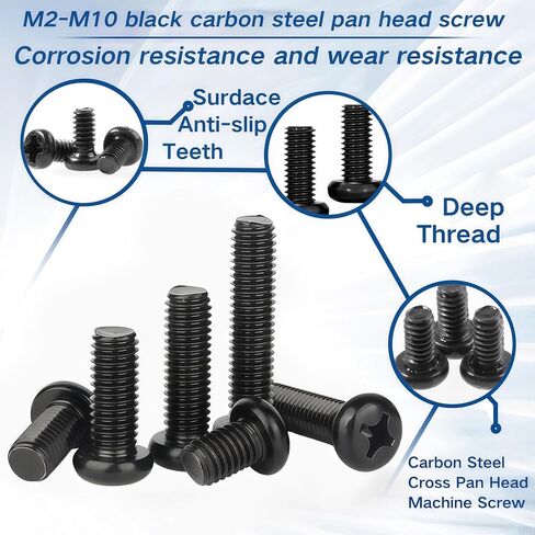 150Pcs M3x5mm Pan Head Machine Screws Thread Pitch 0.5mm Black Cross Phillips Drive Metric Fully Threaded Carbon Steel Screw Fasteners Bolts for Furniture Electronics DIY Projects in Saudi Arabia