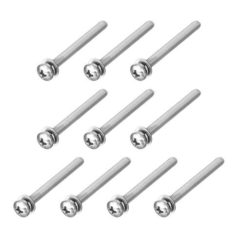 Uxcell M2.5 x 10mm 304 الفولاذ المقاوم للصدأ فيليبس عموم رئيس مسامير البراغي تتحد مع غسالة الربيع وغسالات عادية 10 قطع in Saudi Arabia