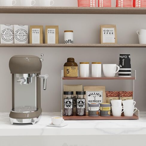 Mug Holder Countertop Coffee Station Organizer, 2 Tier Acrylic Shelf for Coffee Bar Accessories, Multi-Functional Counter Standing Shelf Tea Bags Sugar Condiment Storage Caddy for Kitchen Home Office in Kuwait