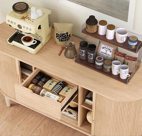 Mug Holder Countertop Coffee Station Organizer, 2 Tier Acrylic Shelf for Coffee Bar Accessories, Multi-Functional Counter Standing Shelf Tea Bags Sugar Condiment Storage Caddy for Kitchen Home Office in Kuwait