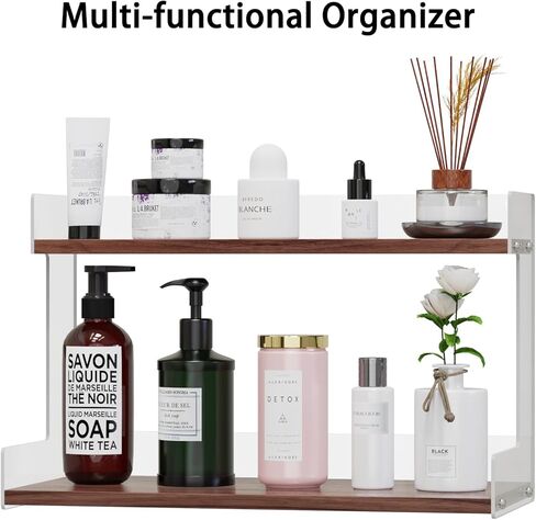 Mug Holder Countertop Coffee Station Organizer, 2 Tier Acrylic Shelf for Coffee Bar Accessories, Multi-Functional Counter Standing Shelf Tea Bags Sugar Condiment Storage Caddy for Kitchen Home Office in Kuwait