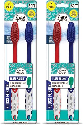 فرشاة أسنان جوروناندا فلوس فيوجن مع شعيرات تنظيف ناعمة مزدوجة المفعول، شعيرات مدببة فائقة الدقة لتنظيف أعمق، خالية من مادة BPA وPFAS، (عدد 2) in Kuwait