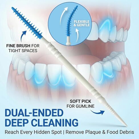 فرش أسنان من السيليكون الناعم من RAZOKO وأعواد أسنان، أعواد أسنان مزدوجة الأطراف للاستعمال مرة واحدة، عدد 280، لطيفة على اللثة، مثالية للأقواس والجسور والمزروعات والحقيبة الصحية المحمولة in Kuwait