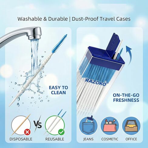 فرش أسنان من السيليكون الناعم من RAZOKO وأعواد أسنان، أعواد أسنان مزدوجة الأطراف للاستعمال مرة واحدة، عدد 280، لطيفة على اللثة، مثالية للأقواس والجسور والمزروعات والحقيبة الصحية المحمولة in Kuwait