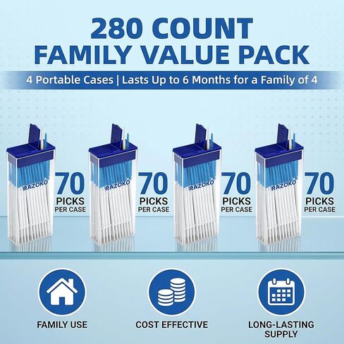 فرش أسنان من السيليكون الناعم من RAZOKO وأعواد أسنان، أعواد أسنان مزدوجة الأطراف للاستعمال مرة واحدة، عدد 280، لطيفة على اللثة، مثالية للأقواس والجسور والمزروعات والحقيبة الصحية المحمولة in Kuwait