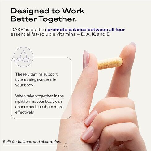 DAKE بقلم ديف أسبري | مزيج تآزري من الفيتامينات الأساسية D-A-K-E | مكمل فيتامين د2 + ك2 + أ + هـ لدعم المناعة ودعم العظام والمفاصل وصحة القلب | العرض لمدة 60 يومًا in Kuwait