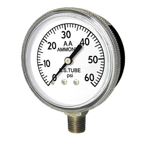 PIC Gauges 401A-404D Bottom Mount Dry Ammonia Gauge for Agriculture w/ Black Steel Case, 316 SS Internals, Plastic Lens, 4" Dial, 0/60 psi Range, 1/4" Male NPT in Saudi Arabia