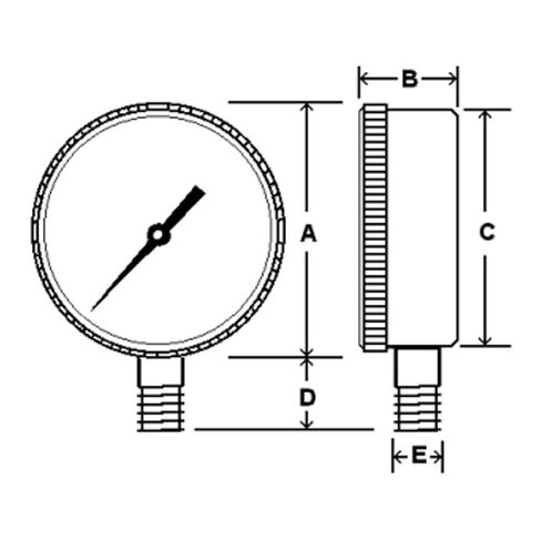 PIC Gauges 401A-404D Bottom Mount Dry Ammonia Gauge for Agriculture w/ Black Steel Case, 316 SS Internals, Plastic Lens, 4" Dial, 0/60 psi Range, 1/4" Male NPT in Saudi Arabia