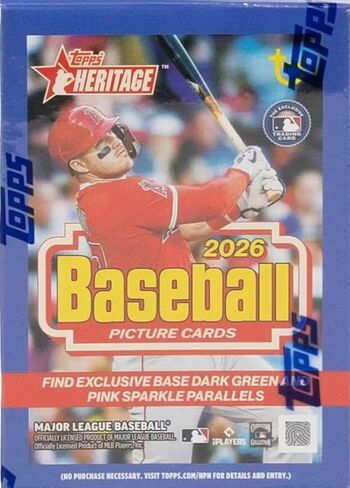 2026 Topps Heritage Baseball Series 64 Card Value Box Featuring Blaster Exclusive Dark Green and Pink Sparkle Parallel Cards Plus a Chance for Relics and Autographs in Saudi Arabia