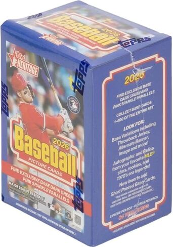 2026 Topps Heritage Baseball Series 64 Card Value Box Featuring Blaster Exclusive Dark Green and Pink Sparkle Parallel Cards Plus a Chance for Relics and Autographs in Saudi Arabia